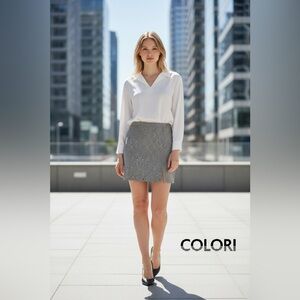 Colori, Houndstooth Mini Skirt, Black White Grey, Flared Stretch, XL